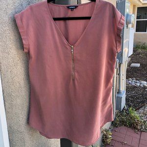 Express Brushed V-Neck Zip Front Blouse